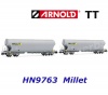 HN9763 Arnold TT Set 2 silo vagonů na cereálie F-MSA, MILLET, TELEFOOT